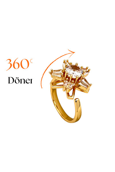 Siya Silver Steel Rotating Adjustable Zircon Stone Star Stress Ring