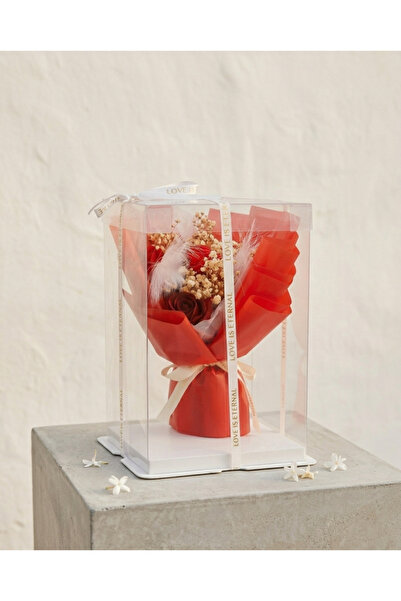 YAPAY ÇİÇEK DERYASI Big Boxed Red Feather Decorated Rose Gift Special Day Bou...