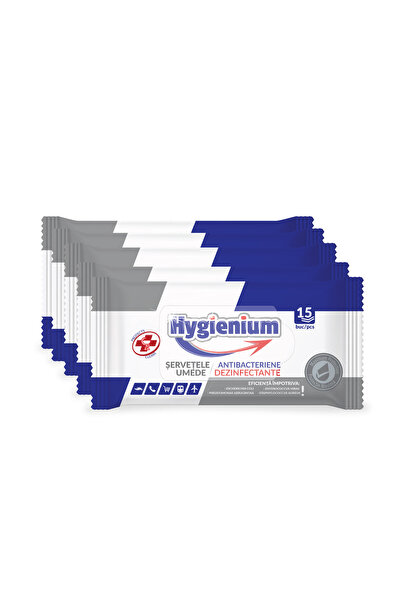 Hygienium Set 5 x servetele umede 15 buc dezinfectante si antibacteriene