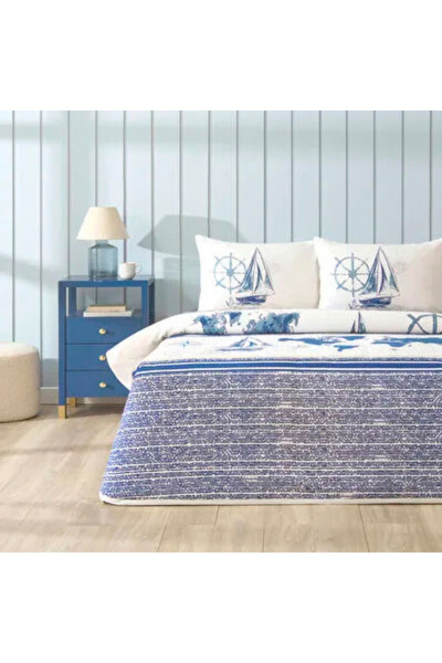 Taç pentru o persoană set de cuverturi cu țesătură pichet Neriel Albastru Marin