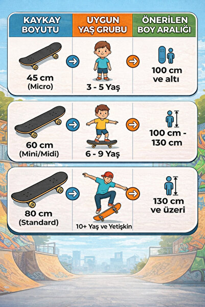 Sportaj 45 cm Çocuk Kaykay İlk Kaykayım 3-5 Yaş Küçük Boy 7 Katmanlı Ahşap