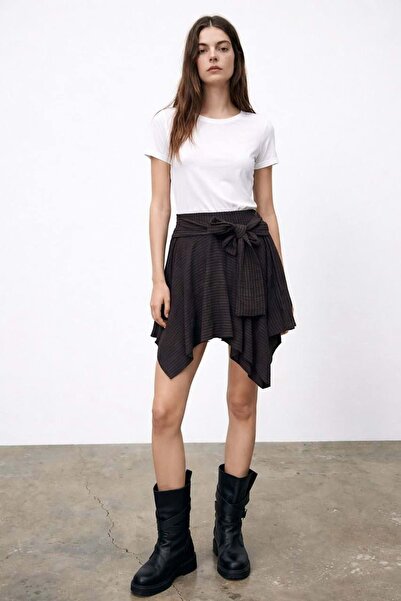 ibeeka Brown Asymmetrical Skirt with Tie Detail - Brown - m