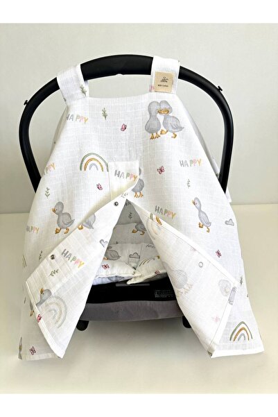 Puro Cotone %100 Pamuk Gri Ördek Desenli Müslin Puset Örtüsü