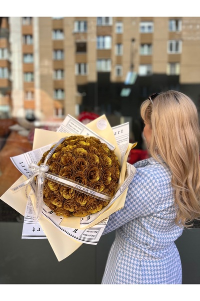 Buchetezie Buchet Cadou Femei Buchet Trandafiri cu sclipici Golden cu Trandaf...