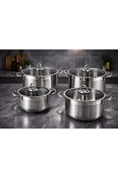 Rivorn MimarSinan 8 Parça Paslanmaz Çelik Tencere Seti – 18-20-22-24 CM Derin...