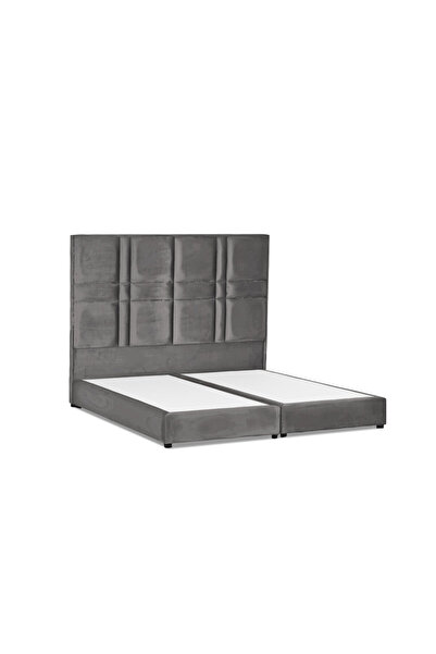 Back House إطار سرير منجد مخمل مع لوح أمامي وقاعدة مربعة - رمادي