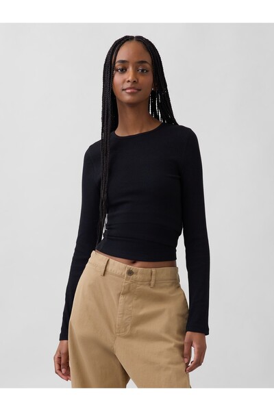 GAP Kadın Siyah Modern Fitilli T-Shirt