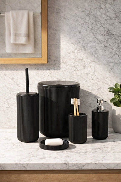 Porsima 5-dijelni okrugli set za kupatilo - kanta za smeće, posuda za sapun, ...