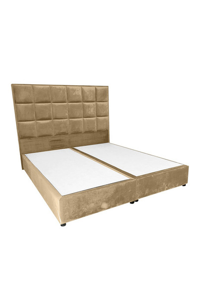 Back House إطار سرير منجد مخمل مكعب مع لوح أمامي وقاعدة مربعة - بيج