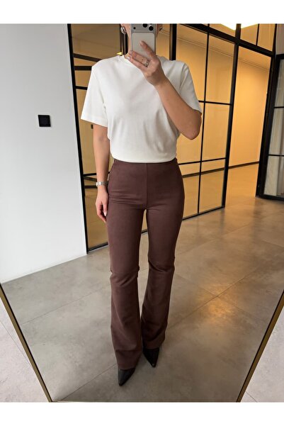 BB Bensu Buyruk evazat S piele întoarsă PANTALONI MARO