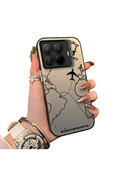 Mi 15T Pro Compatible Rigid Acrylic Rear Silicone Edge Lens Protection Case Airplane pattern