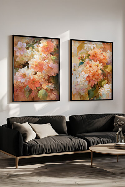 STARYUNA Black Wooden Framed Pastel Flower Bouquet Double Painting Set Yuna591