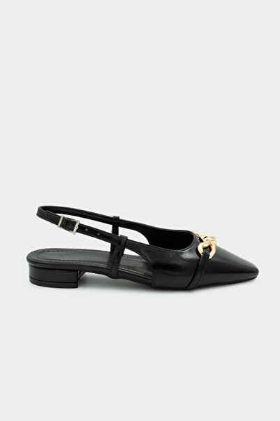 LAMİNTA Wesley Gold ženske crne ravne cipele sa dodacima Baletanke