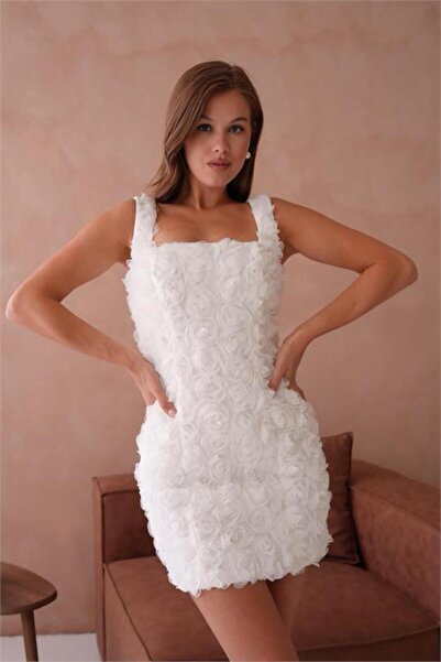 Dipmoda Women's Premium Rose Detailed Design Evening Dress