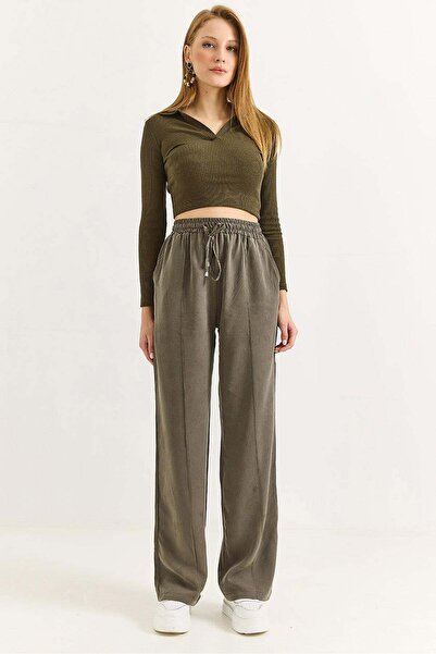 Raneel Kazançlı Alışveriş Women's Elastic Waist Striped Tensel Smoked Trouser...