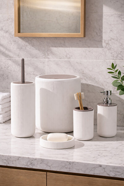 Porsima 5-dijelni okrugli set za kupatilo - kanta za smeće, posuda za sapun, ...