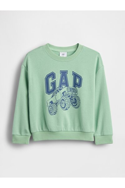 GAP Erkek Bebek Yeşil Relaxed Fransız Havlu Kumaş Grafik Baskılı Sweatshirt