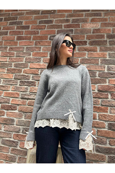 ABBRA Ženski džemper sa rukavima i porubom Čipka komada