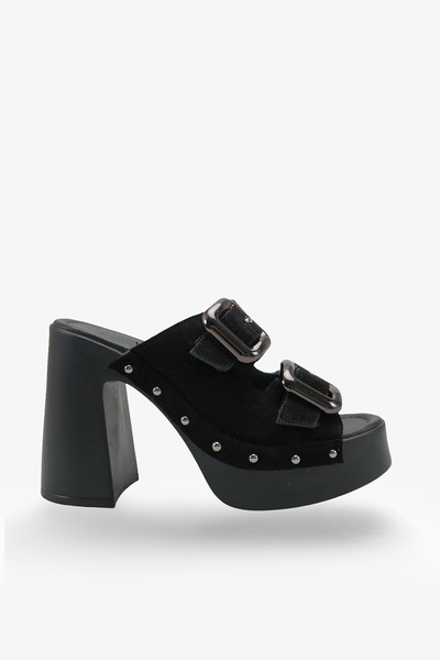 İNNABUTİKK Zoya pentru femei piele naturală cu toc papuci - Negru piele întoarsă