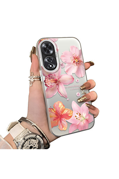ucuc Oppo A60 Uyumlu Sert Akrilik Arka Silikon Kenar Lens Koruma Kılıf zambak...