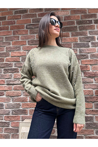 ABBRA Ženski okrugla kragna džemper sa otvorenim ramenima Sa kamenčićima