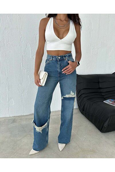 ADAMODA.RO Wide leg jeans with front distressing