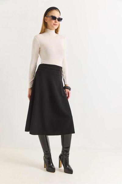 Raneel Kazançlı Alışveriş Women's Brioche Knit Midi Length Elastic Waist Skir...