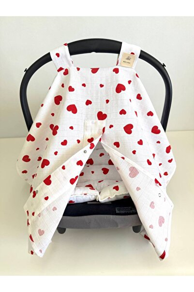 Puro Cotone غطاء عربة أطفال 100% قطن ريد هارت منقوش من الموسلين