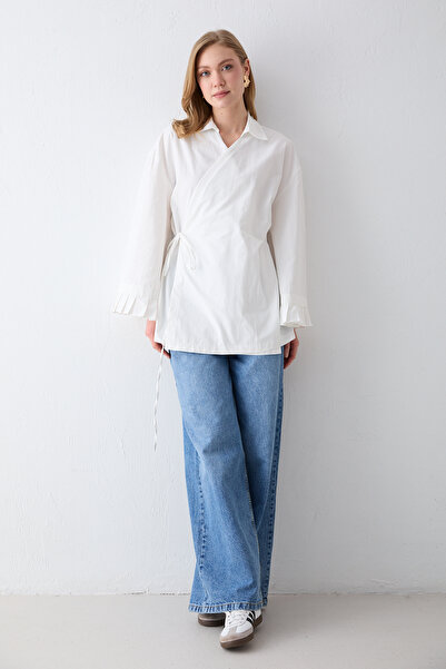 Melike Tatar Na vezivanje Poplin Košulja 3-2301