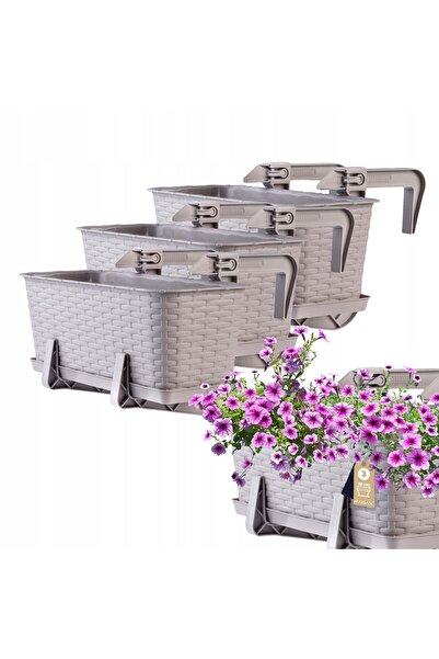 KADAX Balcony Box 40 cm Flowerpot Flower Pot Stand Handles 3 pcs, Beige