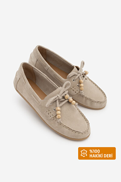 Marjin Women's Genuine Leather Tie-Detail Moccasin Bowknot Beaded Stitched Lo...