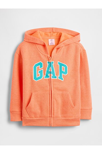 GAP Erkek Bebek Turuncu Relaxed Logo Fermuarlı Sweatshirt