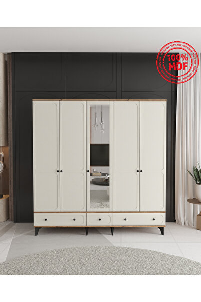 Teen & Bright IRMAK 5 KAPAKLI ÇEKMECELİ GARDIROP - TAMAMI MDF