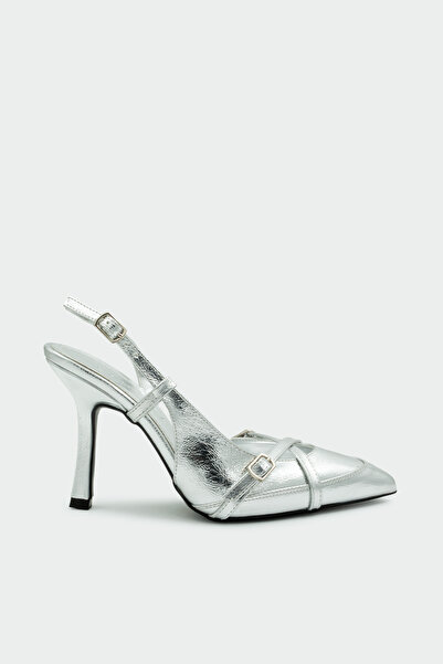 LAMİNTA Flamin Buckle Detail Women's Silver Heeled Shoes