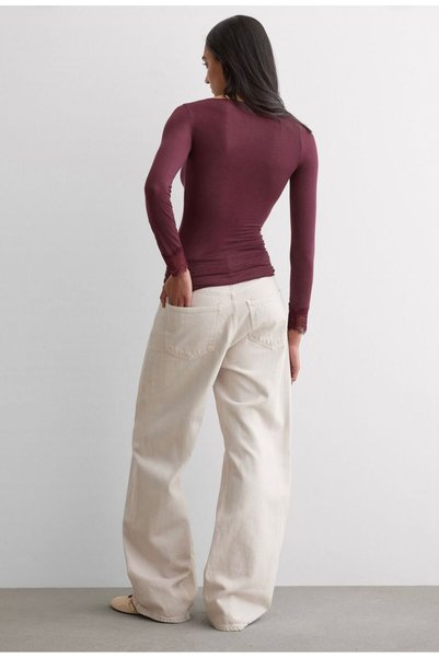 Vinales Women's Lace Ultra Lightweight Modal Cashmere Blend Blouse - Burgundy