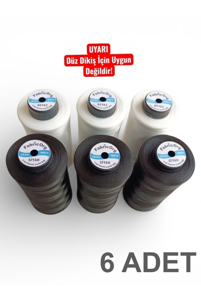 fabricorg Bükümsüz Ev Tipi Overlok&Piko Muz Ipliği 3 Adet Siyah- 3 Adet Beyaz...