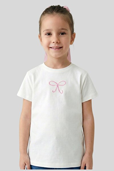 ww waka waka kids store تي شيرت بناتي مزين بكتابة على الظهر وفيونكة مطرز قطن