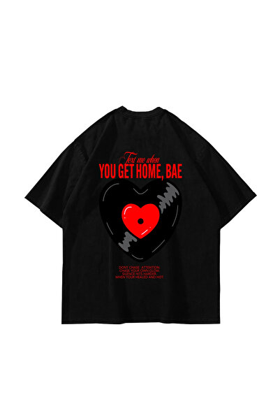 Bak Moda Pošalji mi poruku Štampano Oversize kroj Unisex crna majica