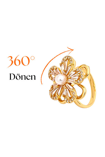 Siya Silver Steel Rotating Adjustable Zircon Stone and Pearl Stress Ring