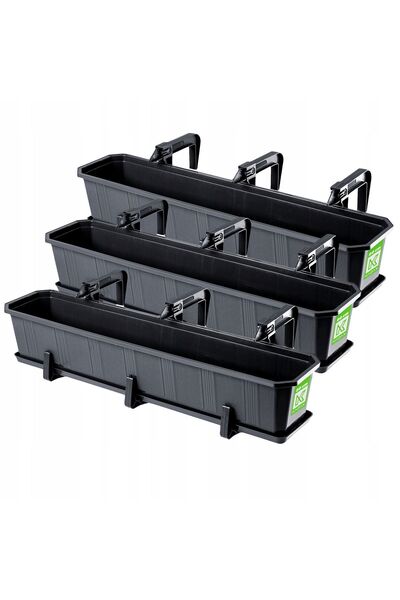 KADAX Cutie de balcon 80 cm Ghiveci de flori Suport pentru ghiveci Mânere 3 b...