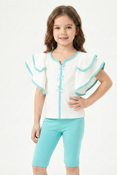 MODANINO Girl Child Broad-Shouldered and Ruffle Top and Bottom Set 3-8 Years ...