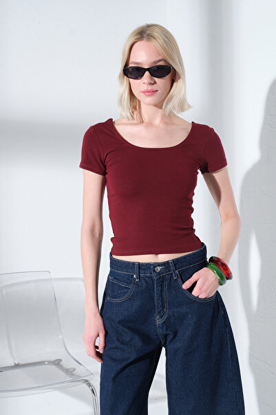 Domoda Dvostrano U-izrez mekana na dodir premium Pleteno kratki rukav ženska ...