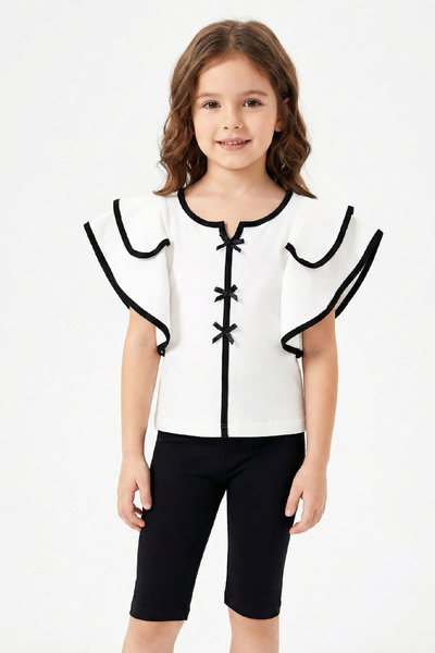 MODANINO Girl Child Broad-Shouldered and Ruffle Top and Bottom Set 3-8 Years ...