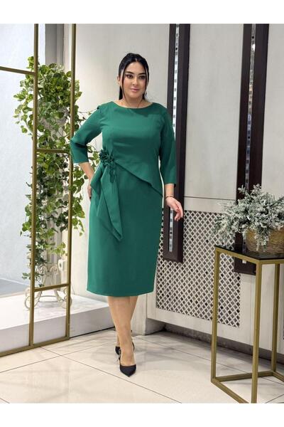 live forever Büyük Beden Midi Abiye Elbise Drapeli Çiçek Aplikeli Şık Davet E...