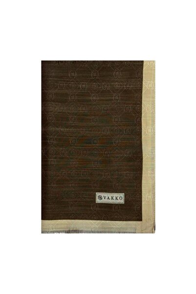 Vakko Pamuk İpek Monogram Şal 44225-Kahve Açık Bej