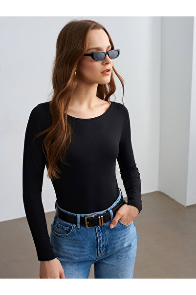 Dilvin 32549 Bodi sa lađastim izrezom - crni