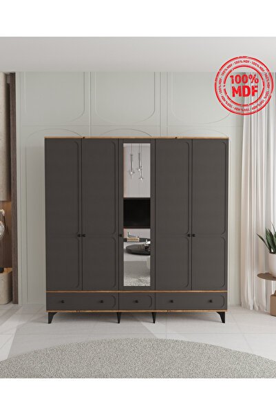 Teen & Bright IRMAK 5 KAPAKLI ÇEKMECELİ GARDIROP - TAMAMI MDF