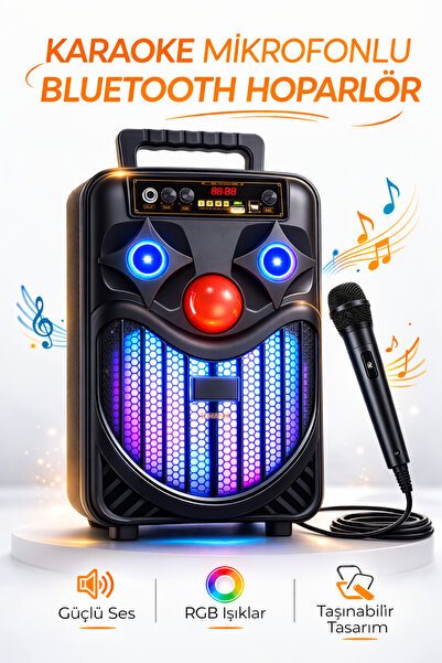 Omaze Mikforonlu RGB LED Karaoke Bluetooth Hoparlör Mikrofon Dahil Kablosuz T...