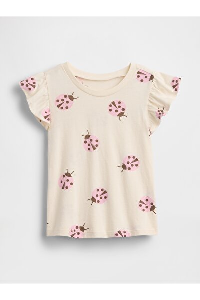 GAP Kız Bebek Kırık Beyaz Flutter Sleeve T-Shirt