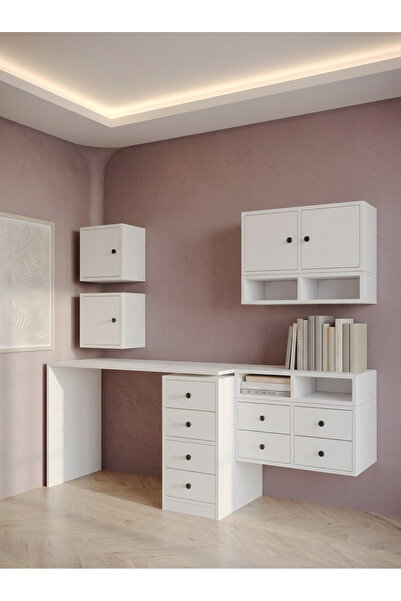 FOR WOMAN DESİGN Ahşap Modern Çok Fonksiyonlu Çalışma İstasyonu Modüler Kitap...